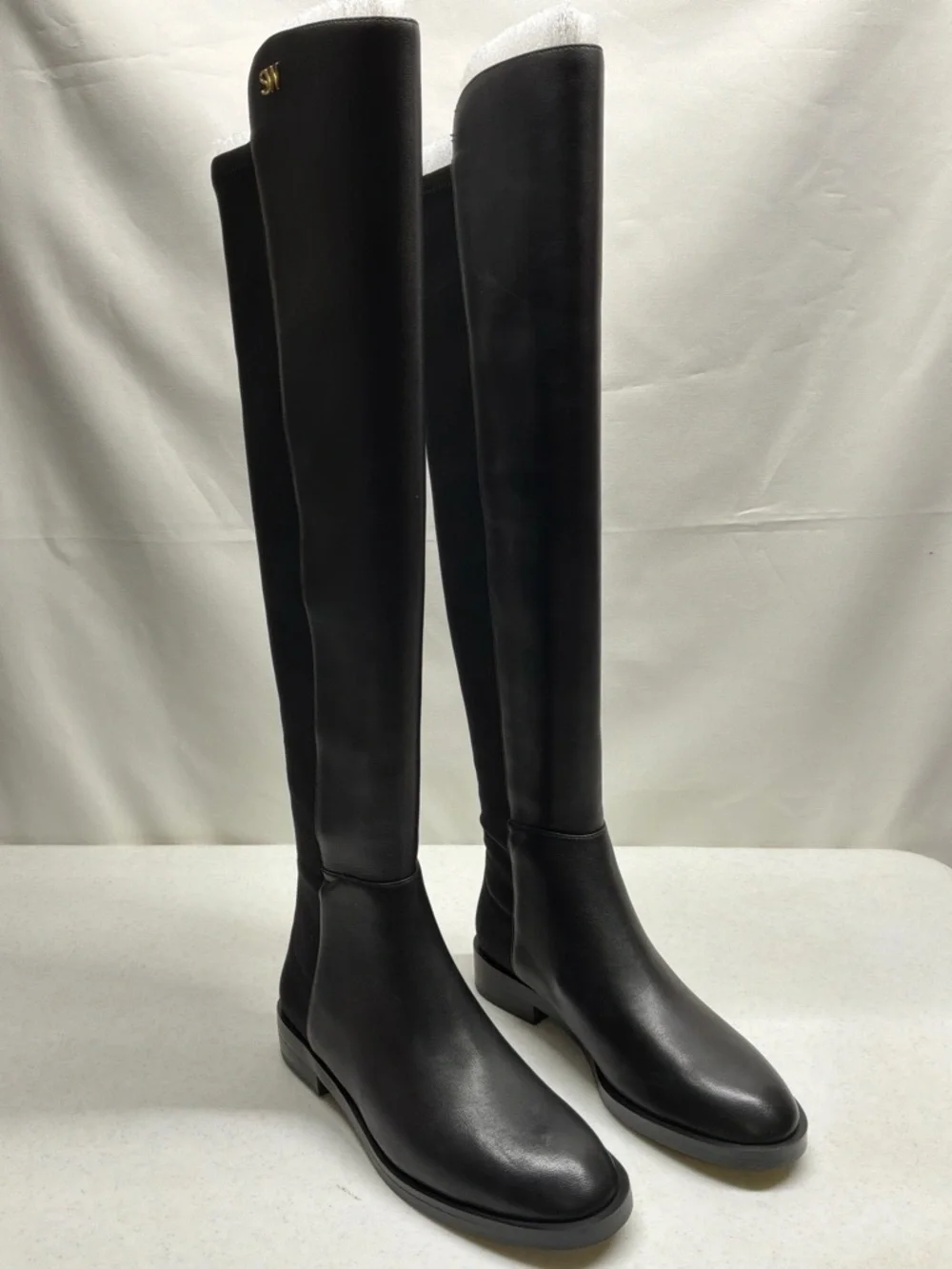 Stuart Weitzman Black Leather and Microstretch Over-the-Knee Riding Boots Size 5